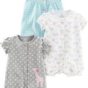 Carter's - Baby Girls' 3-Pack Snap-up Rompers - Short Sleeved